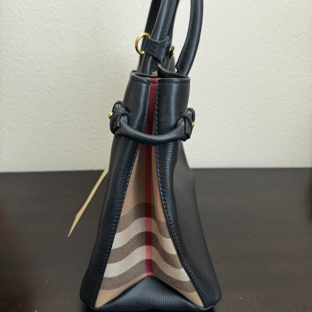 Burberry Banner House Check Derby Leather Medium Tote w/ Strap Authentic - Black - Picture 7 of 16
